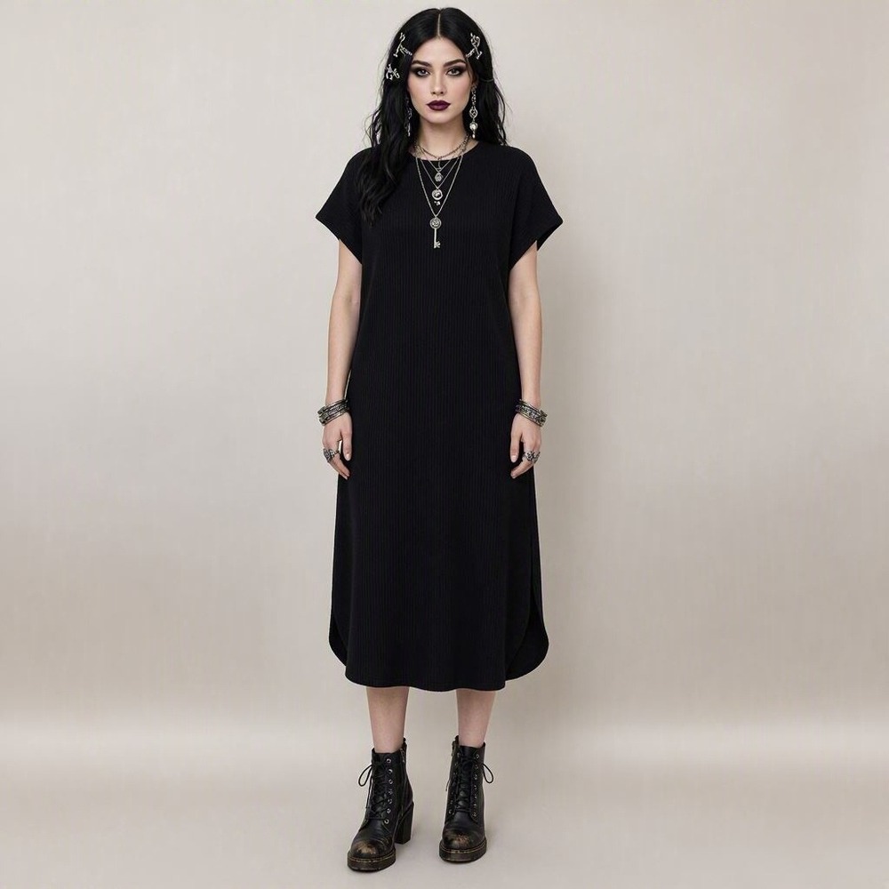 Tee Dress Maxi Whimsigoth Short Sleeve Minimalist Quiet Luxury Layering L